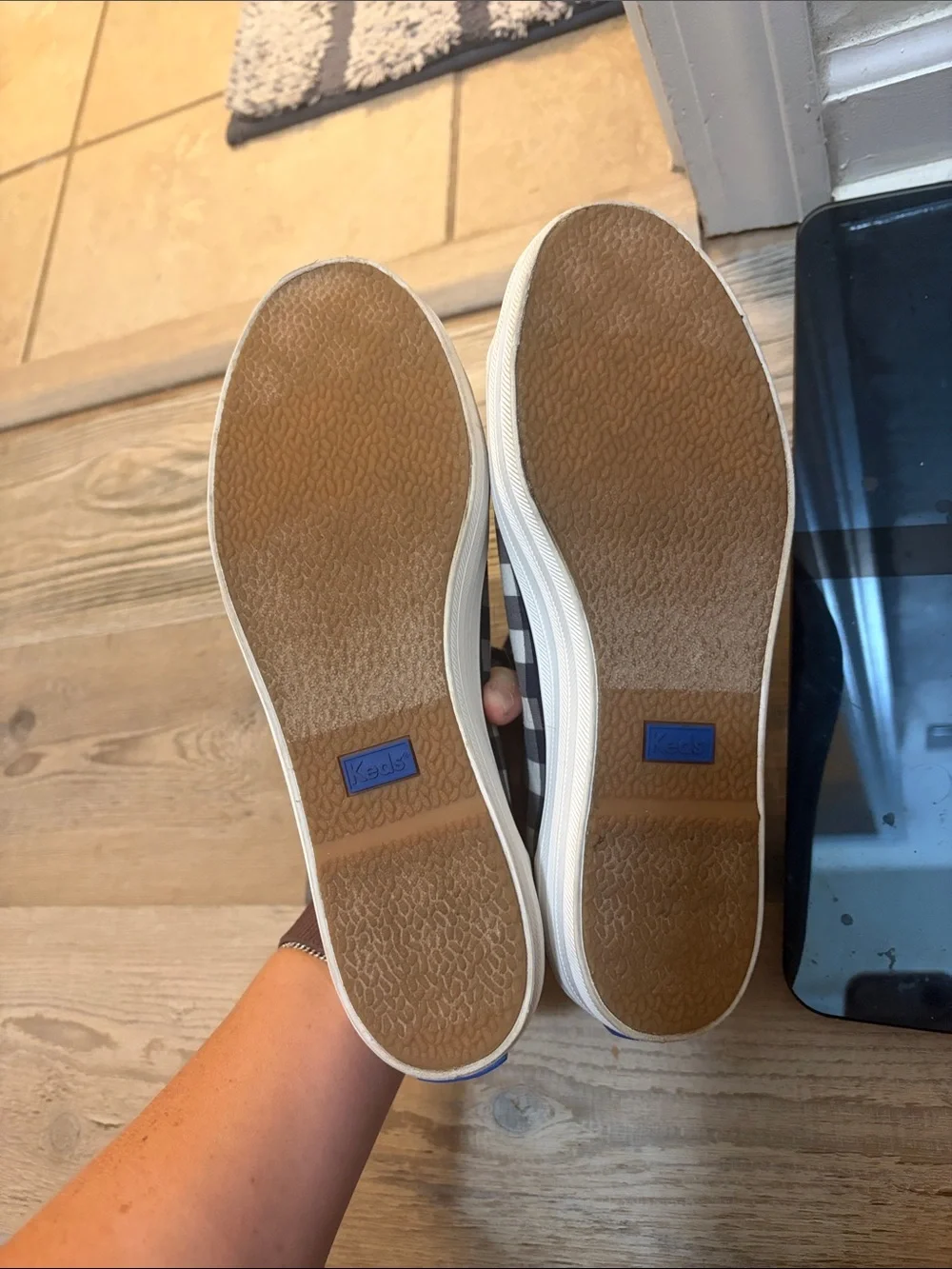 Draper James x Keds Navy and White Gingham Canvas Lace-Up Sneakers